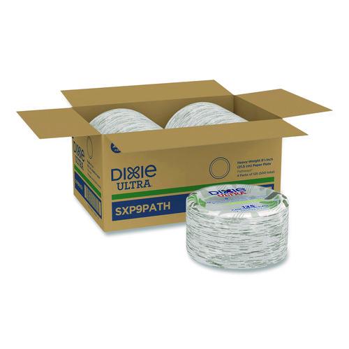 Image of Dixie® SXP9PATH Pathways Soak Proof Shield Heavyweight Paper Plates, Wisesize, 8.5" Dia, Green/burgundy, 500/carton