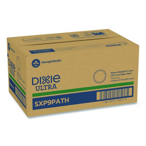 Image of Dixie® SXP9PATH Pathways Soak Proof Shield Heavyweight Paper Plates, 8.5" Dia, Green/burgundy, 125/pack