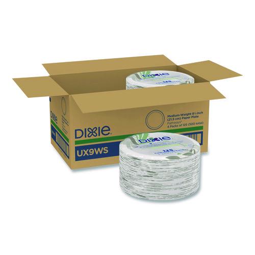 Image of Dixie® UX9WS Pathways Soak-Proof Shield Mediumweight Paper Plates, Wisesize, 8.5" Dia, Green/burgundy, 125/pack, 4 Packs/carton