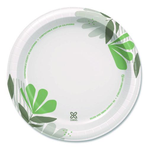 Image of Dixie® UX9WS Pathways Soak-Proof Shield Mediumweight Paper Plates, Wisesize, 8.5" Dia, Green/burgundy, 125/pack, 4 Packs/carton