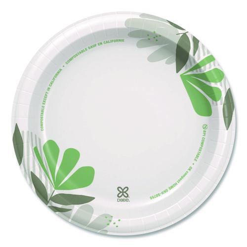Image of Dixie® UX9WS Pathways Soak-Proof Shield Mediumweight Paper Plates, Wisesize, 8.5" Dia, Green/burgundy, 125/pack