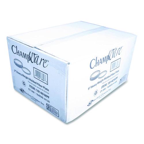 Image of SCT® 18140WPF ChampWare Molded Fiber Tableware, Molded Fiber Plate, 9" dia, White, 125 Plates/Sleeve, 4 Sleeves/Carton