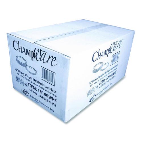 Image of SCT® 18160WPF ChampWare Molded Fiber Tableware, Molded Fiber Plate, 10" dia, White, 125 Plates/Sleeve, 4 Sleeves/Carton