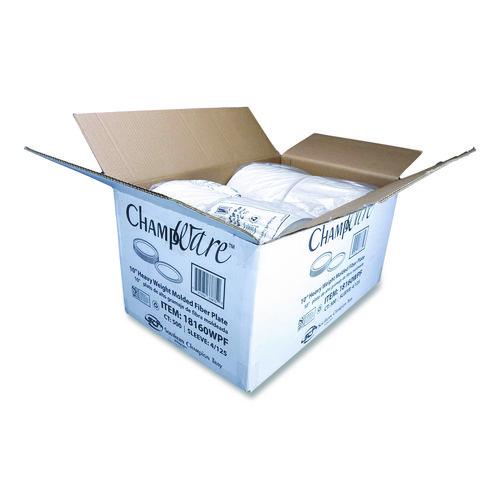 Image of SCT® 18160WPF ChampWare Molded Fiber Tableware, Molded Fiber Plate, 10" dia, White, 125 Plates/Sleeve, 4 Sleeves/Carton