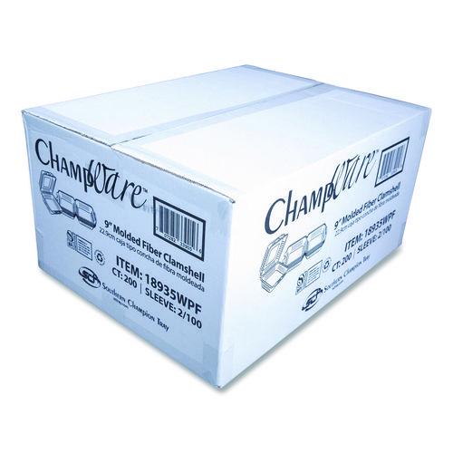 Image of SCT® 18935WPF ChampWare Molded-Fiber Clamshell Containers, 9 x 9 x 3, White, 100/Sleeve, 2 Sleeves/Carton