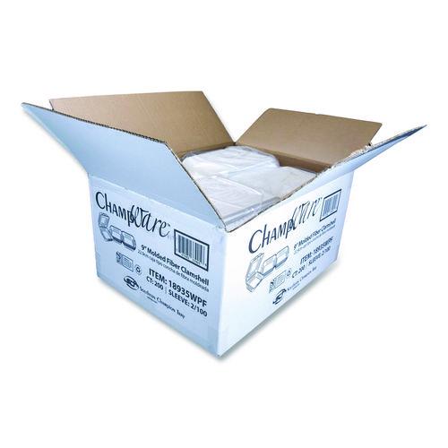 Image of SCT® 18935WPF ChampWare Molded-Fiber Clamshell Containers, 9 x 9 x 3, White, 100/Sleeve, 2 Sleeves/Carton
