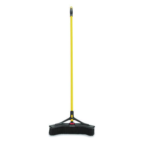 Image of Rubbermaid® Commercial 2018727 Maximizer Push-to-Center Broom, 18 x 58.13, Polyproylene Bristles, Steel Handle, Yellow/Black