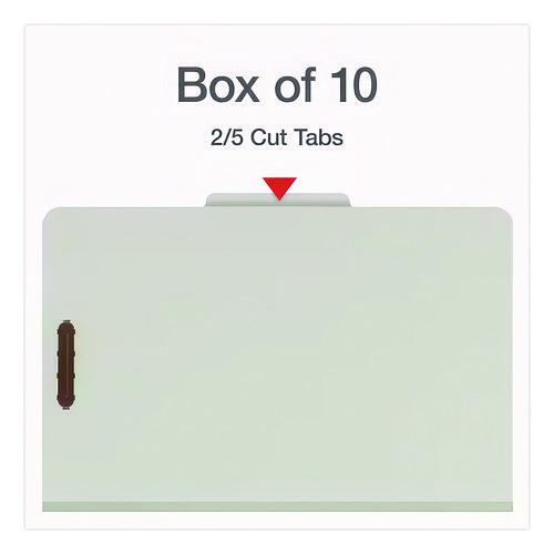 Image of Pendaflex® 17175EE Four-Section Pressboard Classification Folders, Expands 2", 1 Divider, 4 Embedded Fasteners, Legal Size, Light Green, 10/Box
