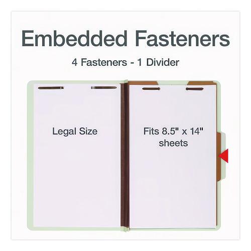 Image of Pendaflex® 17175EE Four-Section Pressboard Classification Folders, Expands 2", 1 Divider, 4 Embedded Fasteners, Legal Size, Light Green, 10/Box