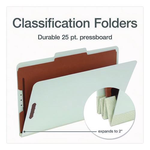 Image of Pendaflex® 17175EE Four-Section Pressboard Classification Folders, Expands 2", 1 Divider, 4 Embedded Fasteners, Legal Size, Light Green, 10/Box