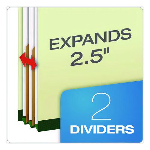Image of Pendaflex® 17176EE Pressboard Top Tab Classification Folders, 2/5-Cut Tab, Expands 2.5", 2 Dividers, 6 Fasteners, Legal Size, Light Green, 10/BX