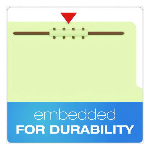 Image of Pendaflex® 17176EE Pressboard Top Tab Classification Folders, 2/5-Cut Tab, Expands 2.5", 2 Dividers, 6 Fasteners, Legal Size, Light Green, 10/BX