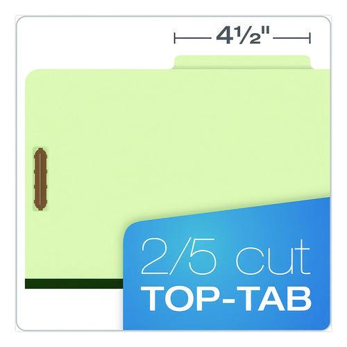 Image of Pendaflex® 17176EE Pressboard Top Tab Classification Folders, 2/5-Cut Tab, Expands 2.5", 2 Dividers, 6 Fasteners, Legal Size, Light Green, 10/BX