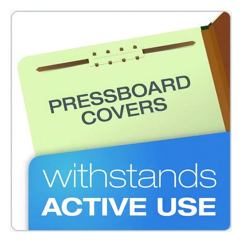 Image of Pendaflex® 17176EE Pressboard Top Tab Classification Folders, 2/5-Cut Tab, Expands 2.5", 2 Dividers, 6 Fasteners, Legal Size, Light Green, 10/BX