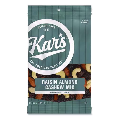 Image of Kar's Nuts Fresh Harvest Trail Mix, Raisin Almond Cashew, 4.5 Oz Bag, 12/box