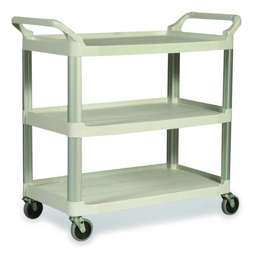 Image of Rubbermaid® Commercial FG409100OWHT Xtra Utility Cart with Open Sides, Plastic, 3 Shelves, 300 lb Capacity, 40.63" x 20" x 37.81", Off-White