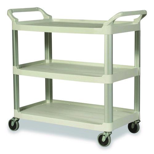 Image of Rubbermaid® Commercial FG409100OWHT Xtra Utility Cart with Open Sides, Plastic, 3 Shelves, 300 lb Capacity, 40.63" x 20" x 37.81", Off-White