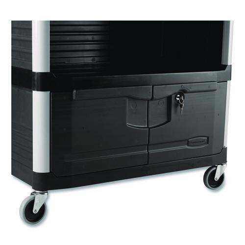 Image of Rubbermaid® Commercial FG409500BLA Xtra Equipment Cart, Plastic, 3 Shelves, 300 lb Capacity, 20.75" x 40.63" x 37.8", Black