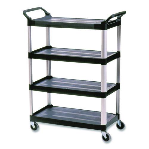Image of Rubbermaid® Commercial FG409600BLA Xtra Utility Cart with Open Sides, Plastic, 4 Shelves, 400 lb Capacity, 40.63" x 20" x 51", Black