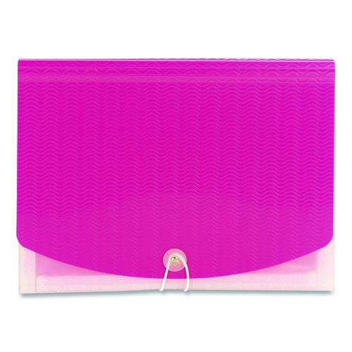 Image of Smead 70864 Poly Expanding Folders, 12 Sections, Cord/Hook Closure, 1/6-Cut Tabs, Letter Size, Pink/Clear