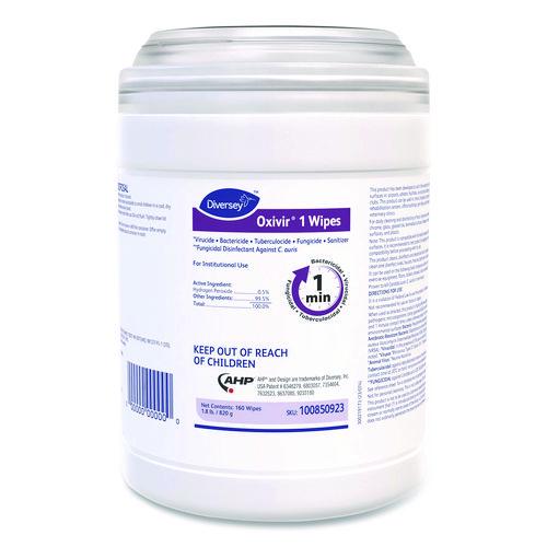Image of Diversey 100850923 Oxivir 1 Wipes, 1-Ply, 6 x 7, 160/Canister, 12 Canisters/Carton