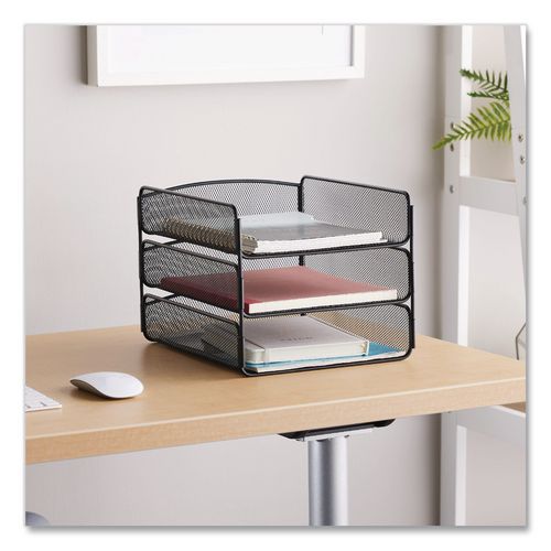 Image of Safco® 3271BL Onyx Desk Tray, 3 Sections, Letter Size Files, 9.25" X 11.75" X 8", Black