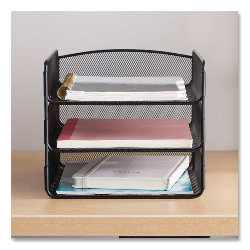 Image of Safco® 3271BL Onyx Desk Tray, 3 Sections, Letter Size Files, 9.25" X 11.75" X 8", Black