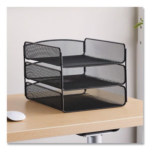 Image of Safco® 3271BL Onyx Desk Tray, 3 Sections, Letter Size Files, 9.25" X 11.75" X 8", Black