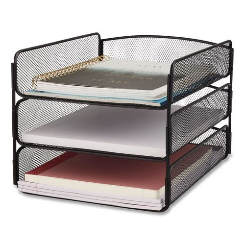 Image of Safco® 3271BL Onyx Desk Tray, 3 Sections, Letter Size Files, 9.25" X 11.75" X 8", Black