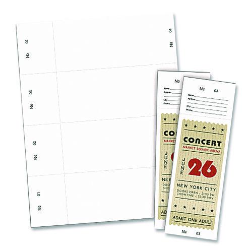 Image of Blanks/USA® TJP10X9WH Jumbo Micro-Perforated Event/Raffle Ticket, 90 lb Index Weight, 8.5 x 11, White, 4 Tickets/Sheet, 250 Sheets/Pack