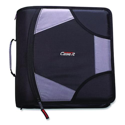 Image of Case it D-186 BLK King Size Mighty Zip Tab Binder, 3 Rings, 4" Capacity, 11 X 8.5, Black