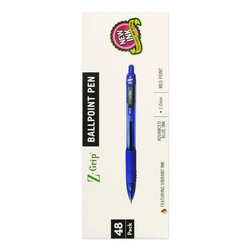 Image of Zebra® ZEB22248 Z-Grip Ballpoint Pen, Retractable, Medium 1 mm, Blue Ink, Blue/Clear Barrel, 48/Pack