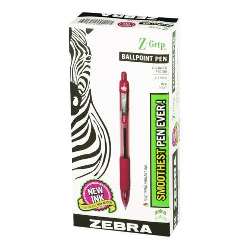 Image of Zebra® ZEB22230 Z-Grip Ballpoint Pen, Retractable, Medium 1 mm, Red Ink, Red/Clear Barrel, Dozen