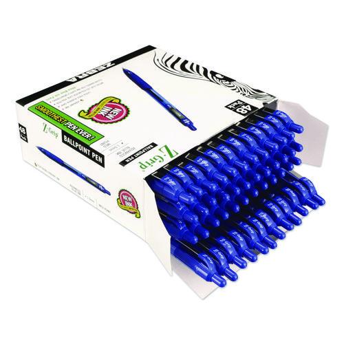 Image of Zebra® ZEB22248 Z-Grip Ballpoint Pen, Retractable, Medium 1 mm, Blue Ink, Blue/Clear Barrel, 48/Pack