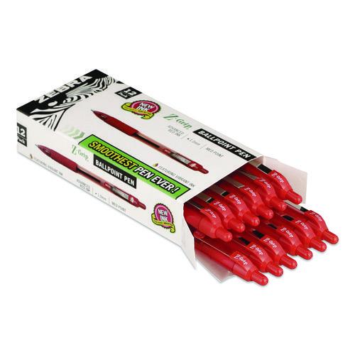 Image of Zebra® ZEB22230 Z-Grip Ballpoint Pen, Retractable, Medium 1 mm, Red Ink, Red/Clear Barrel, Dozen