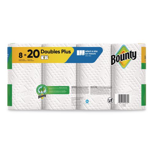 Image of Bounty® 80835948 Select-a-Size Kitchen Roll Paper Towels, 2-Ply, 5.9 x 11, White, 103 Sheets/Double Plus Roll, 8 Rolls/Pack