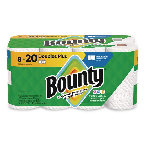 Image of Bounty® 80835948 Select-a-Size Kitchen Roll Paper Towels, 2-Ply, 5.9 x 11, White, 103 Sheets/Double Plus Roll, 8 Rolls/Pack