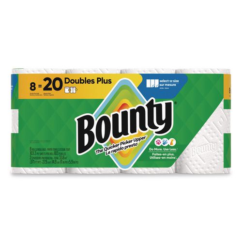 Image of Bounty® 80835948 Select-a-Size Kitchen Roll Paper Towels, 2-Ply, 5.9 x 11, White, 103 Sheets/Double Plus Roll, 8 Rolls/Pack
