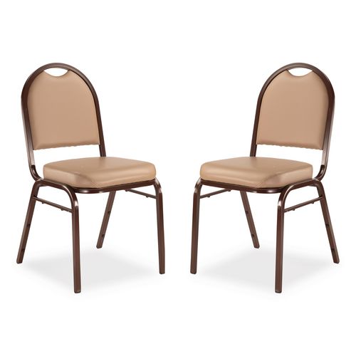 Image of NPS® 9201M2 9200 Series Premium Upholstered Stack Chair, Vinyl, Supports 500 lb, 19" Seat Ht, French Beige Seat/Back, Mocha Base, 2/Pack