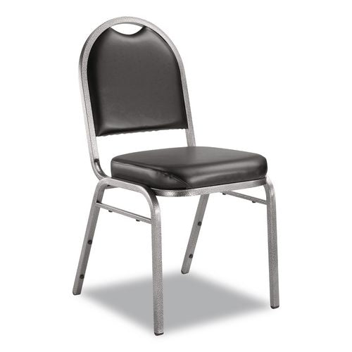 Image of NPS® 9210SV2 9200 Series Premium Upholstered Stack Chair, Vinyl, Supports Up to 500 lb,19" Seat Height, Black Seat/Back, Silver Base, 2/PK