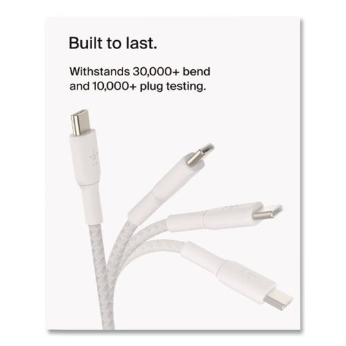 Image of Belkin® CAB004BT1MWH BOOST CHARGE Braided USB-C to USB-C Cable, 3.3 ft, White