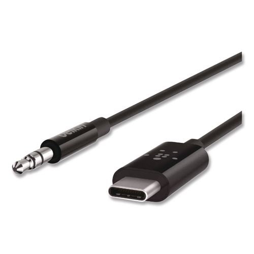 Image of Belkin® F7U079BT03-BLK RockStar 3.5mm Audio Cable with USB-C Connector, 3 ft, Black