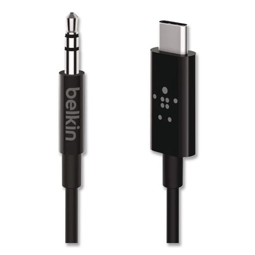 Image of Belkin® F7U079BT03-BLK RockStar 3.5mm Audio Cable with USB-C Connector, 3 ft, Black