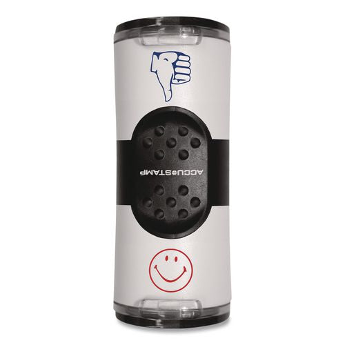 Image of ACCUSTAMP® 032934 Dual Message Pre-Inked Round Stamp, Smiley Face/Thumbs-Up, 0.63" dia, Red/Blue