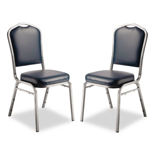 Image of NPS® 9304SV2 9300 Series Deluxe Upholstered Stack Chair, Vinyl, Supports 500 lb, 19" Seat Ht, Midnight Blue Seat/Back, Silver Base, 2/Pack