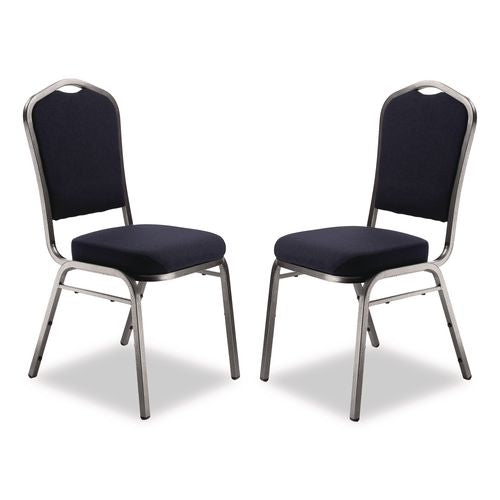 Image of NPS® 9354SV2 9300 Series Deluxe Upholstered Stack Chair, Fabric, Supports 500 lb, 19" Seat Ht, Midnight Blue Seat/Back, Silver Base, 2/PK