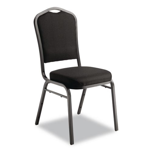 Image of NPS® 9360BT2 9300 Series Deluxe Upholstered Stack Chair, Fabric, Supports 500 lb, 19" Seat Height, Ebony Black Seat/Back, Black Base, 2/PK