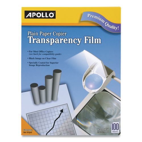 Image of Apollo® VPP100CE-A Plain Paper Transparency Film, 8.5 X 11, Black On Clear, 100/box