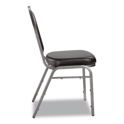 Image of NPS® 9210SV2 9200 Series Premium Upholstered Stack Chair, Vinyl, Supports Up to 500 lb,19" Seat Height, Black Seat/Back, Silver Base, 2/PK