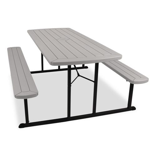 Image of NPS® BMPT3072BK02 Blow Molded Folding Picnic Table, Rectangular, 57w x 72d x 29.5h, Speckled Gray Top, Black Base/Legs